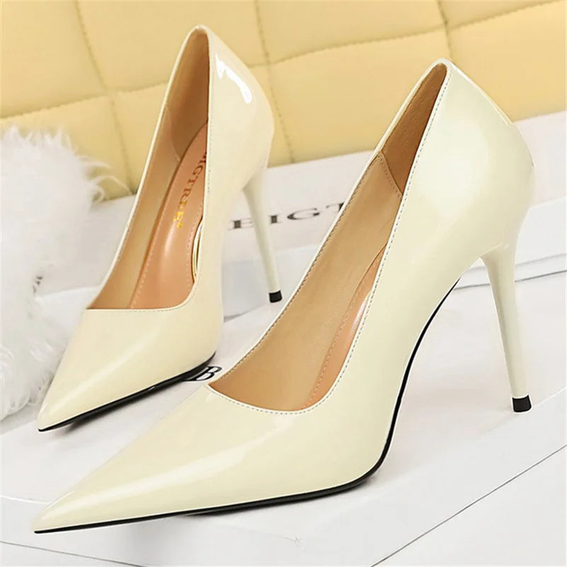 Women 10cm High Heels Nude Pumps Wedding Bridal Stiletto Wedding Sexy Wine Red Heels Lady Scarpins Office Party Shoes