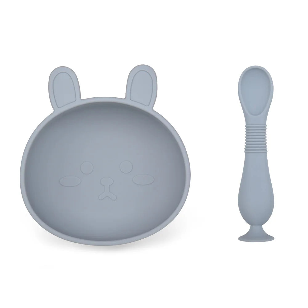 BPA Free 2Pcs/1Set Silicone Baby Feeding Bowl Silicone Dishes for Baby Tableware Waterproof Spoon Non-Slip Crockery Bowl