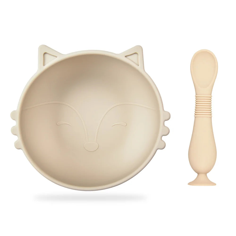 BPA Free 2Pcs/1Set Silicone Baby Feeding Bowl Silicone Dishes for Baby Tableware Waterproof Spoon Non-Slip Crockery Bowl