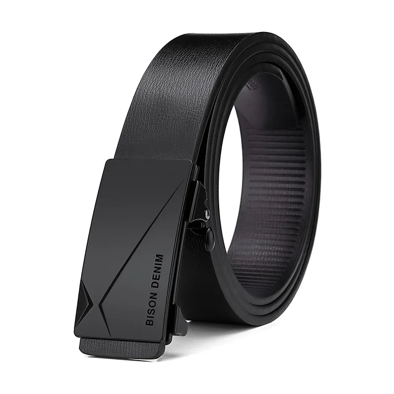 BISON DENIM Male Belt Luxury Brand Automatic Men Belts Cowskin Leather Waist Strap Genuine Leather Belts For Jeans Free Shipping