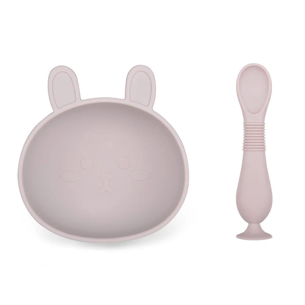 BPA Free 2Pcs/1Set Silicone Baby Feeding Bowl Silicone Dishes for Baby Tableware Waterproof Spoon Non-Slip Crockery Bowl