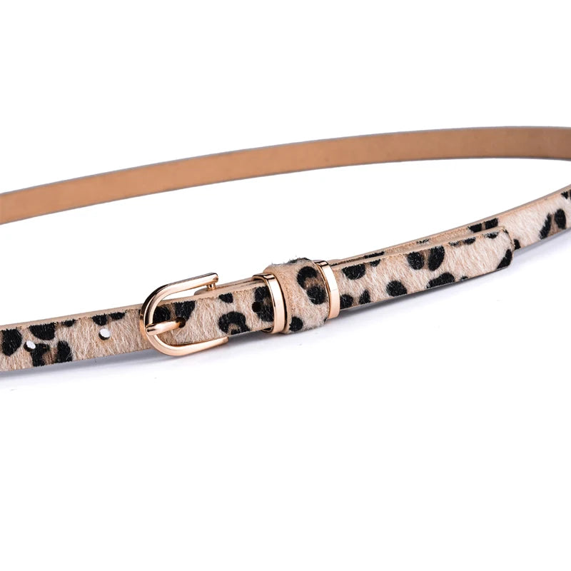 Women's Skinny Leather Belt Solid Color Waist or Hips Ornament Girls 1.5cm Wide Leopard Waistband 10 Sizes to Choose From