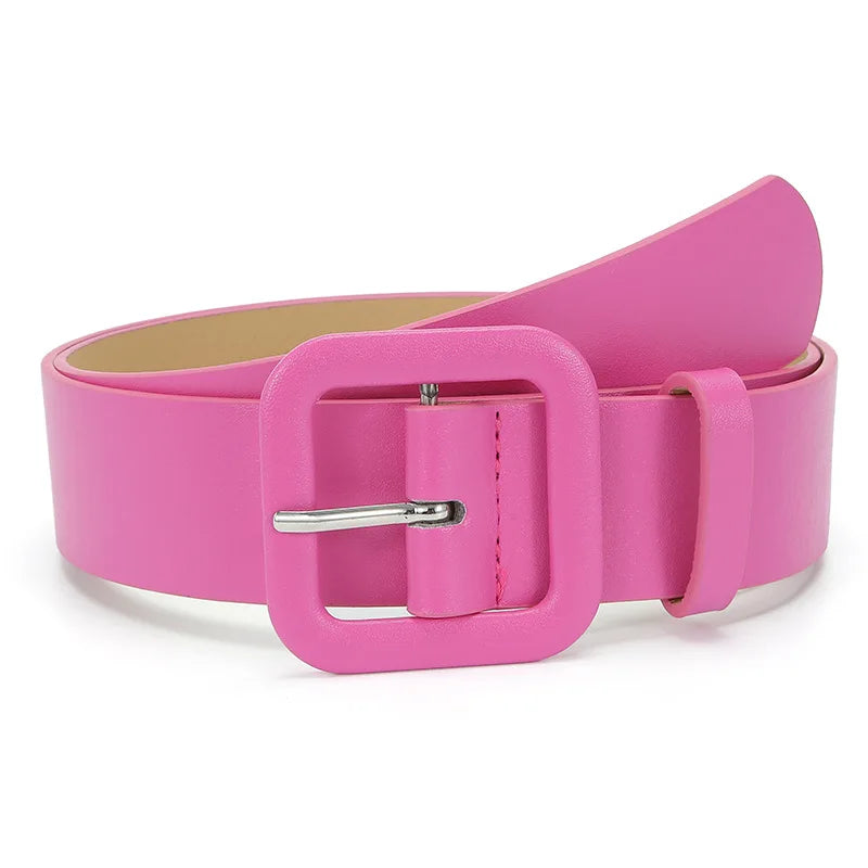 Vintage Square Pin Buckle Coat Dress Women's Waist Belts New Fashion Ladies Candy Color Wide Belts For Girls