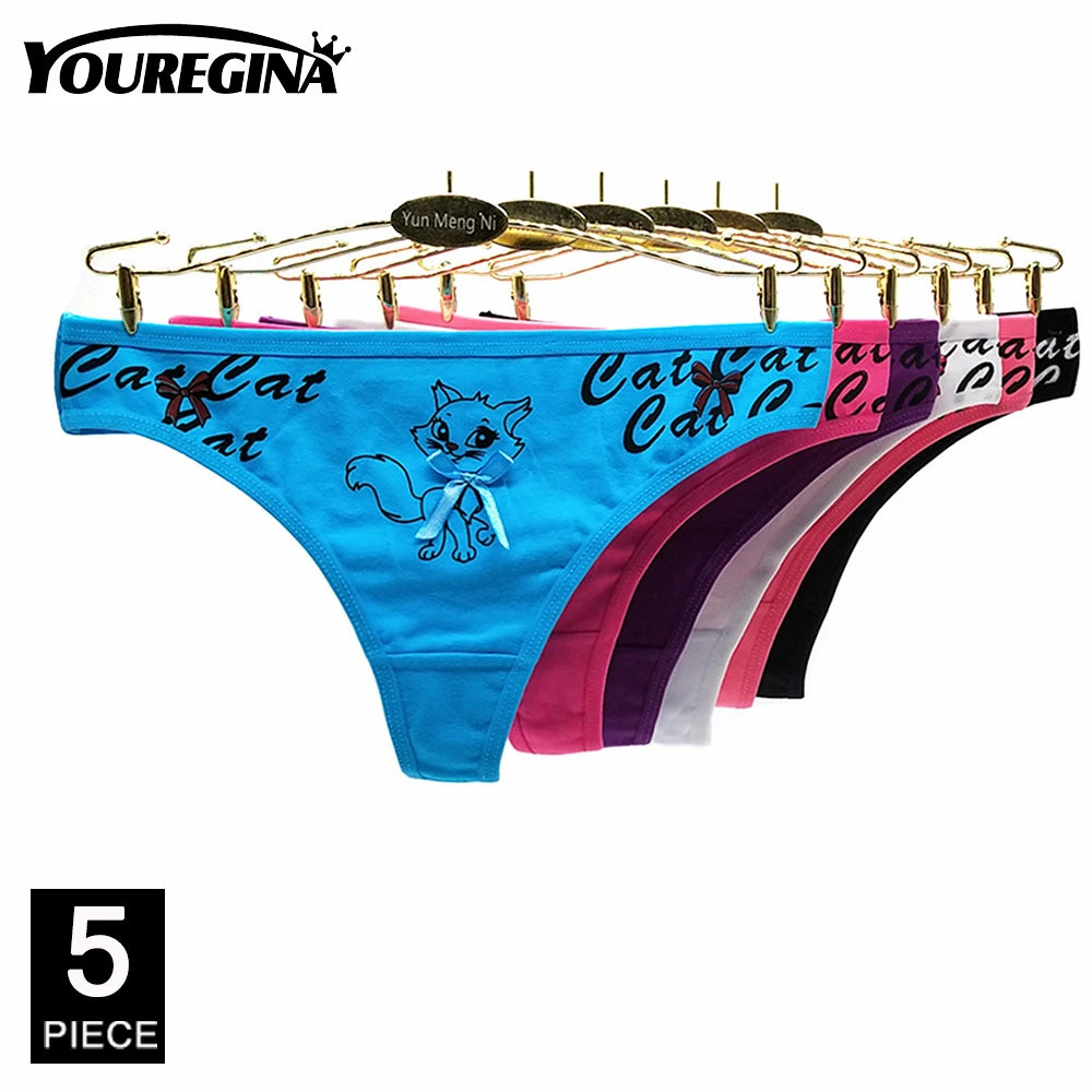 Sexy Thongs Cotton Basic Underwear Women Low Waisted Striped Lace T-back G-strings Panties Ladies Knickers 5 pcs/Lot