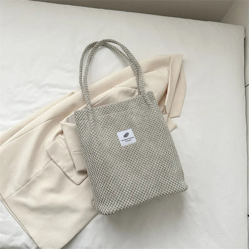 Arts Shoulder Bags For Women New Canvas Bucket Handbags Corduroy Fashion Casual Bags Solid Color Famous Brand Bags