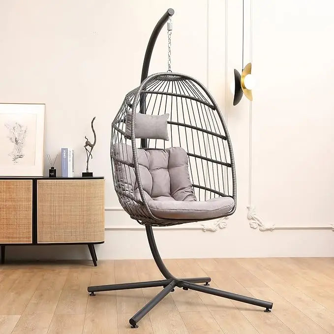 Egg Chair with Stand, Hammock Hanging Chair Nest Basket & Washable Cushions UV Resistant Removable,350LBS Capacity Egg Chair