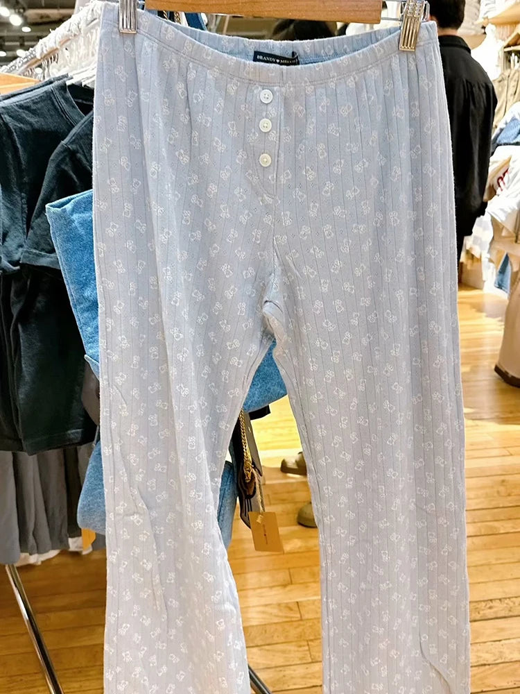 Yaphleet Y2K Girls Soft Cotton Knitted Pant Set Spring Fashion Ladies Sweet Pants for Women Vintage Clothes Cute Pants