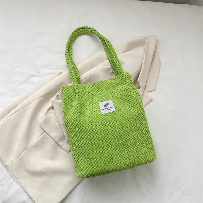 Arts Shoulder Bags For Women New Canvas Bucket Handbags Corduroy Fashion Casual Bags Solid Color Famous Brand Bags