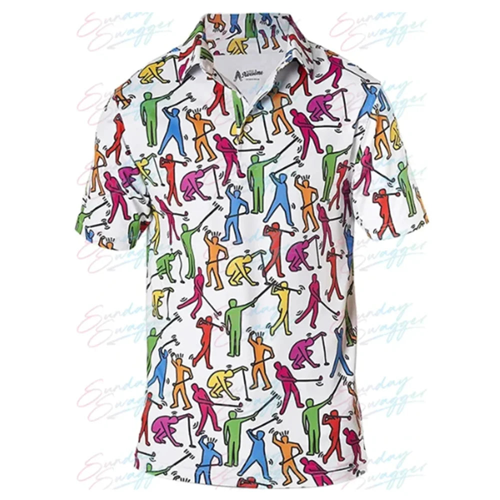 Domineering men's fashion printed golf POLO shirt short sleeve outdoor golf shirt casual T-shirt in summer