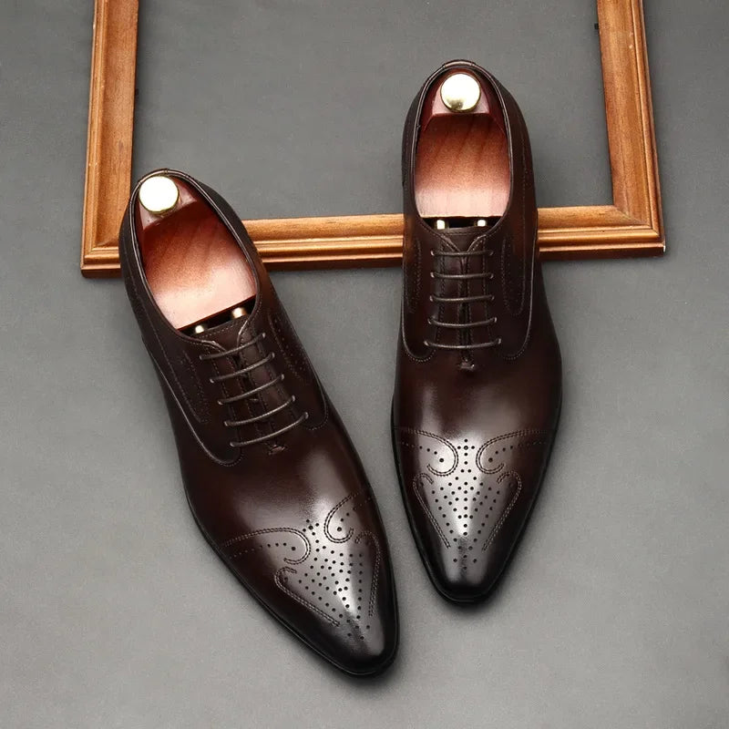 Handmade Mens Dress Shoes Luxury Genuine Leather Fashion New Style British Trend Brogues Wedding Business Shoes for Male