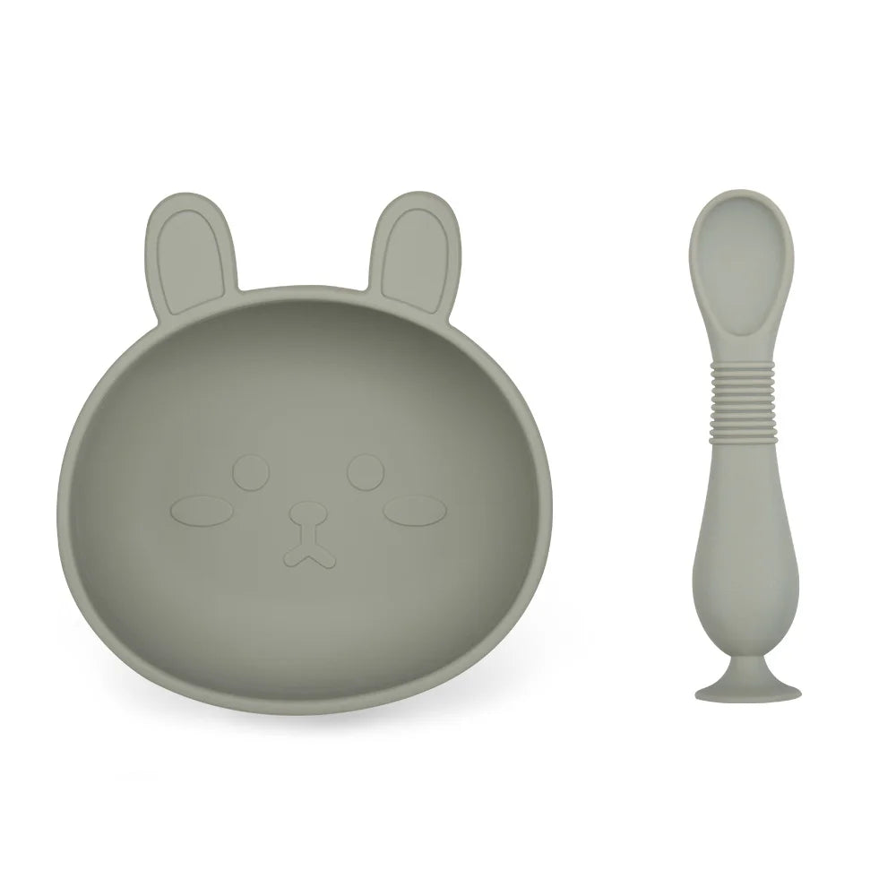 BPA Free 2Pcs/1Set Silicone Baby Feeding Bowl Silicone Dishes for Baby Tableware Waterproof Spoon Non-Slip Crockery Bowl