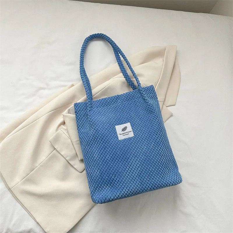 Arts Shoulder Bags For Women New Canvas Bucket Handbags Corduroy Fashion Casual Bags Solid Color Famous Brand Bags