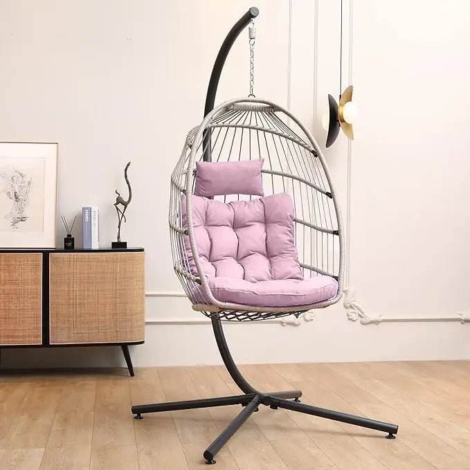 Egg Chair with Stand, Hammock Hanging Chair Nest Basket & Washable Cushions UV Resistant Removable,350LBS Capacity Egg Chair