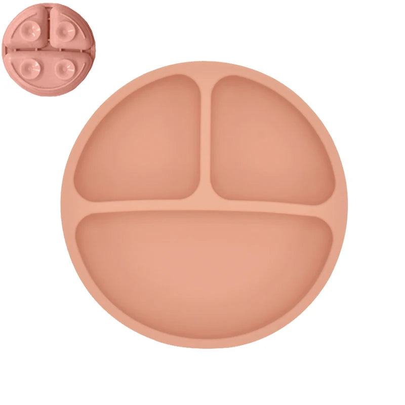 4Pcs/Set Baby Safe Silicone Dining Plate Solid Cute Cartoon Children Dishes Smile Face Baby Tableware Set Retro Kids Plate