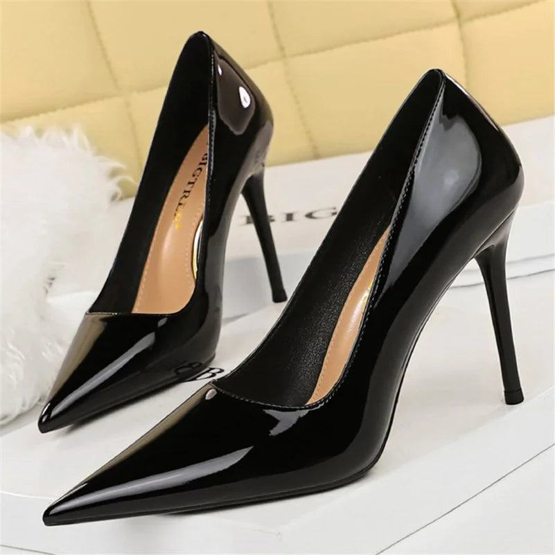 Women 10cm High Heels Nude Pumps Wedding Bridal Stiletto Wedding Sexy Wine Red Heels Lady Scarpins Office Party Shoes