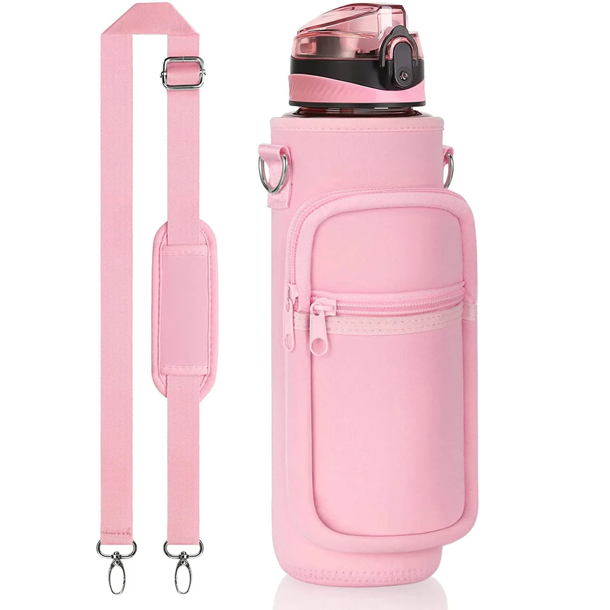 32 oz Water Bottle with Sleeve - BPA Free Leakproof 1L Water Bottle with Straw & Strap & Holder Carrier Bag for Kids Women Men