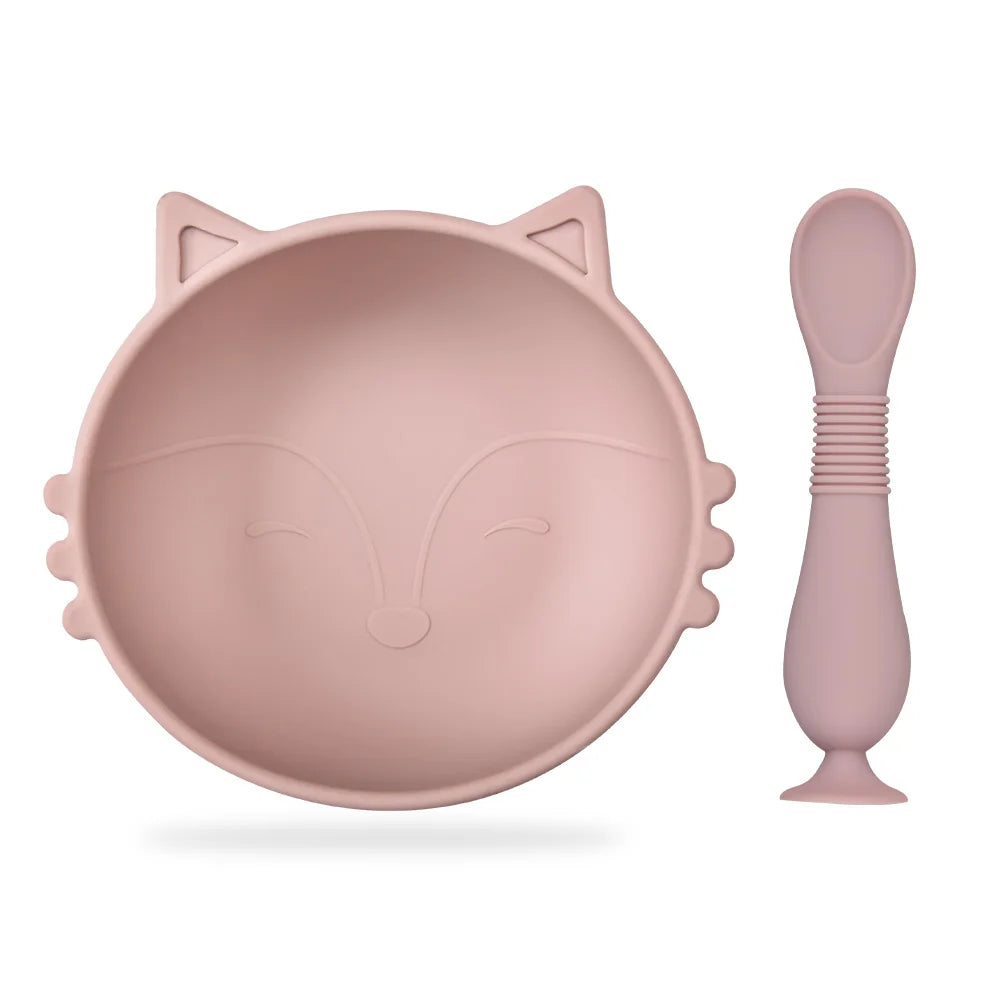 BPA Free 2Pcs/1Set Silicone Baby Feeding Bowl Silicone Dishes for Baby Tableware Waterproof Spoon Non-Slip Crockery Bowl