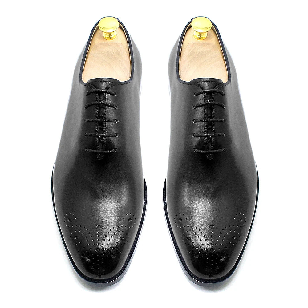Genuine Leather Mens Formal Shoes Handmade Classic Whole Cut Oxfords Business Lace-up Plain Toe Wedding Dress Shoes for Men