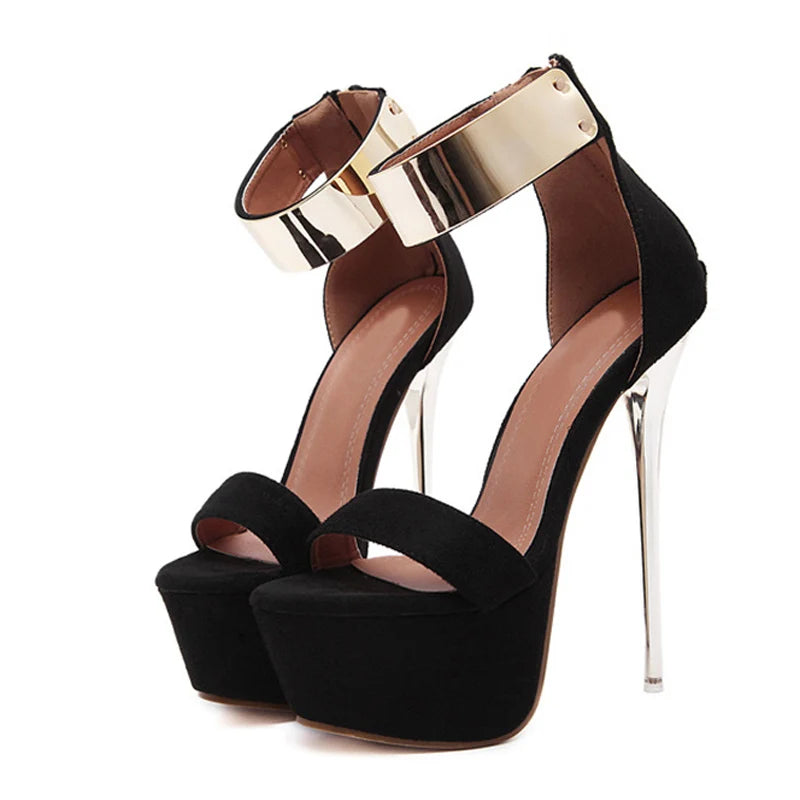 Liyke Fashion Design Metal Ankle Cover Strap Women Sexy 16CM Sandals Platform High Heels Party Club Shoes