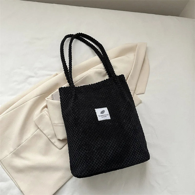 Arts Shoulder Bags For Women New Canvas Bucket Handbags Corduroy Fashion Casual Bags Solid Color Famous Brand Bags