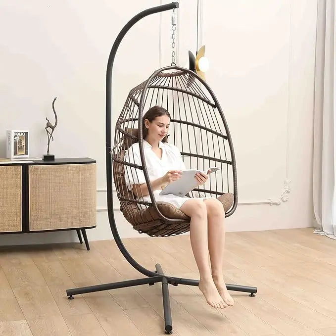 Egg Chair with Stand, Hammock Hanging Chair Nest Basket & Washable Cushions UV Resistant Removable,350LBS Capacity Egg Chair