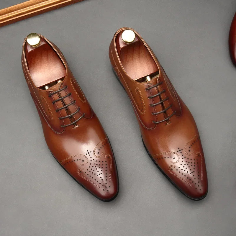 Handmade Mens Dress Shoes Luxury Genuine Leather Fashion New Style British Trend Brogues Wedding Business Shoes for Male