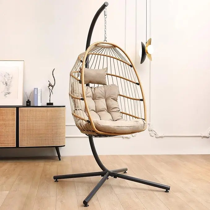 Egg Chair with Stand, Hammock Hanging Chair Nest Basket & Washable Cushions UV Resistant Removable,350LBS Capacity Egg Chair