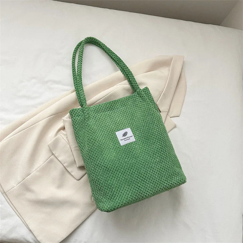 Arts Shoulder Bags For Women New Canvas Bucket Handbags Corduroy Fashion Casual Bags Solid Color Famous Brand Bags