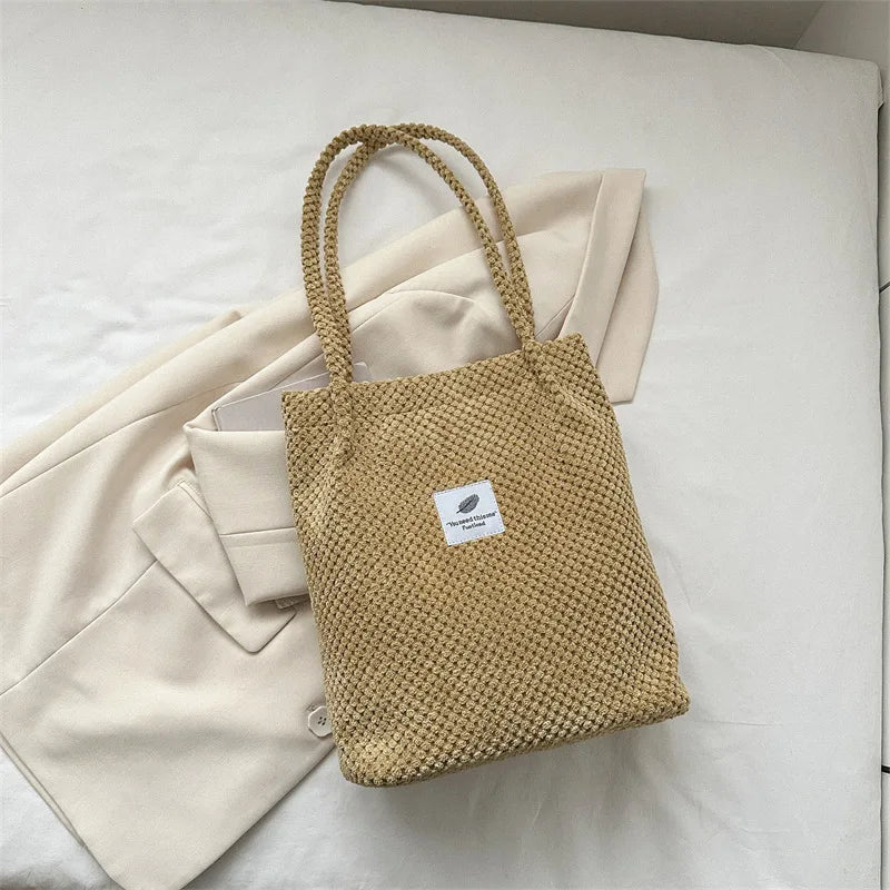 Arts Shoulder Bags For Women New Canvas Bucket Handbags Corduroy Fashion Casual Bags Solid Color Famous Brand Bags