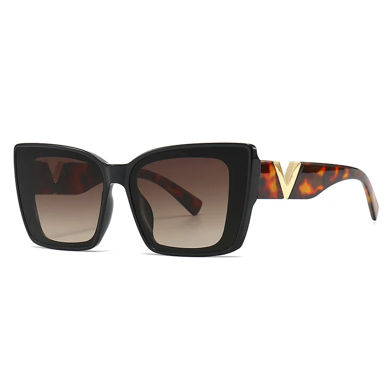 LNFCXI Fashion Cat Eye Sunglasses Vintage Luxury Brand Designer Black Oversized Ladies Sunglasses Square Eyewear UV400