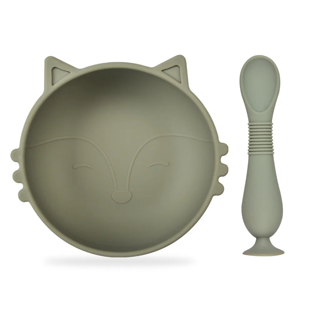 BPA Free 2Pcs/1Set Silicone Baby Feeding Bowl Silicone Dishes for Baby Tableware Waterproof Spoon Non-Slip Crockery Bowl