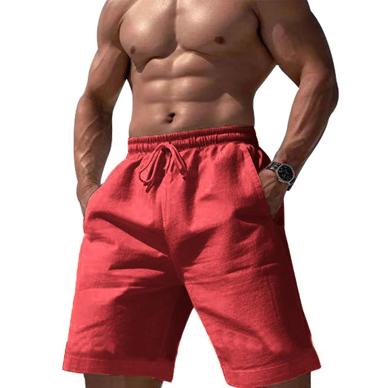 New Linen Cotton Shorts Solid Color Jogging Sweatpants Elastic Waist Shorts for Men Large Lightweight Summer Basketball Shorts