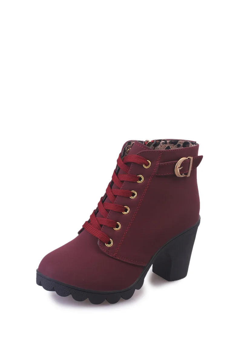 Women's Ankle Boots Autumn High Heel Belt Buckle Shoes Women Lace Up Platform Boots Women Boots 42 Botas De Mujerv