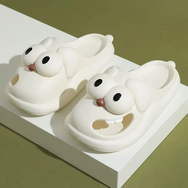 Funny Cartoon Dog Slippers Women Summer New Hollow Out Thick Sole Anti-slip PVC Slippers Shoes for Women Zapatos De Mujer