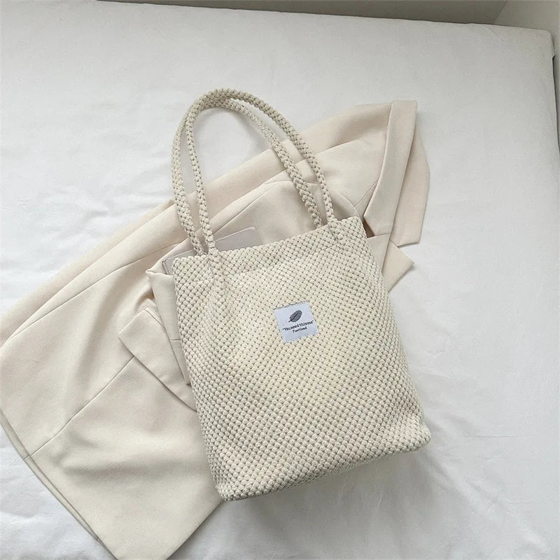 Arts Shoulder Bags For Women New Canvas Bucket Handbags Corduroy Fashion Casual Bags Solid Color Famous Brand Bags