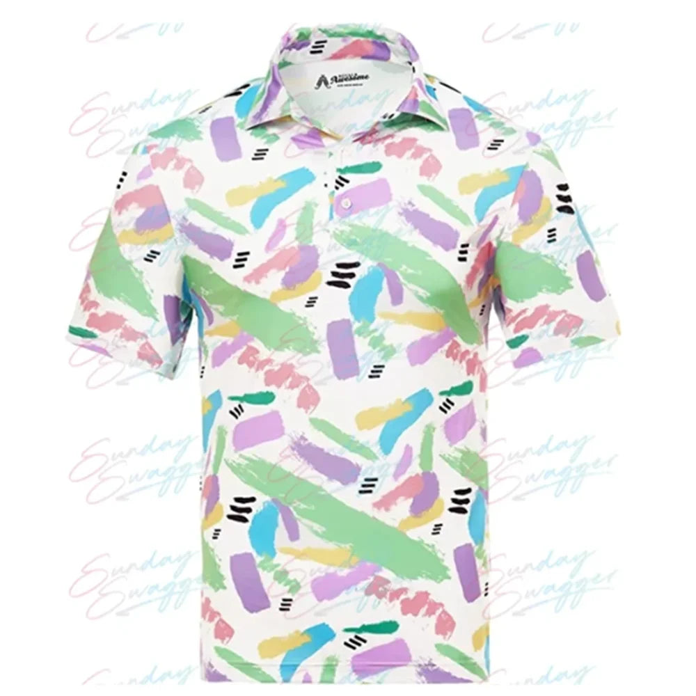 Domineering men's fashion printed golf POLO shirt short sleeve outdoor golf shirt casual T-shirt in summer