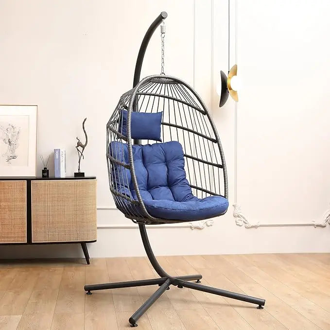 Egg Chair with Stand, Hammock Hanging Chair Nest Basket & Washable Cushions UV Resistant Removable,350LBS Capacity Egg Chair