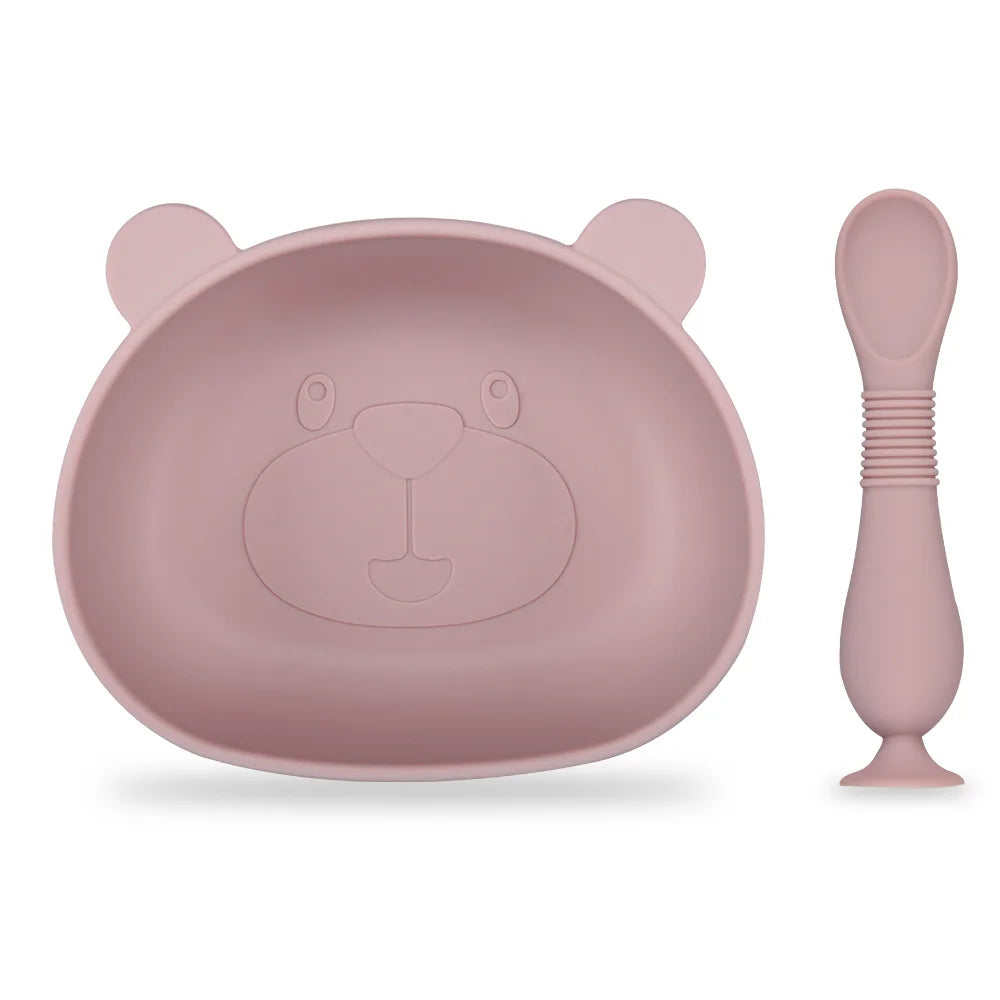 BPA Free 2Pcs/1Set Silicone Baby Feeding Bowl Silicone Dishes for Baby Tableware Waterproof Spoon Non-Slip Crockery Bowl