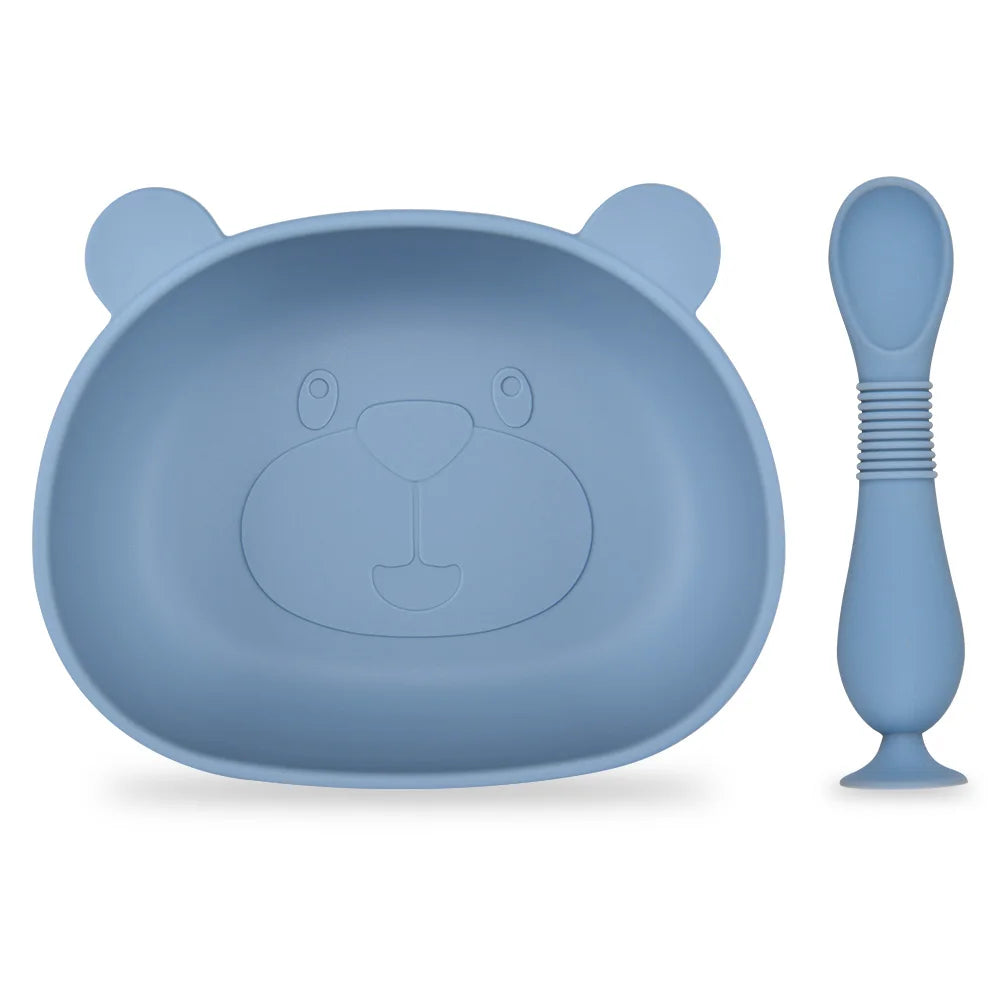 BPA Free 2Pcs/1Set Silicone Baby Feeding Bowl Silicone Dishes for Baby Tableware Waterproof Spoon Non-Slip Crockery Bowl