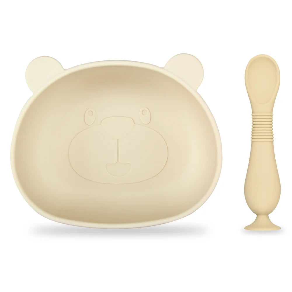 BPA Free 2Pcs/1Set Silicone Baby Feeding Bowl Silicone Dishes for Baby Tableware Waterproof Spoon Non-Slip Crockery Bowl