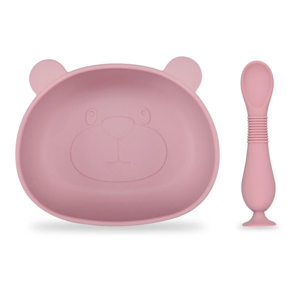 BPA Free 2Pcs/1Set Silicone Baby Feeding Bowl Silicone Dishes for Baby Tableware Waterproof Spoon Non-Slip Crockery Bowl