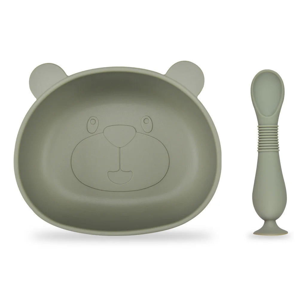 BPA Free 2Pcs/1Set Silicone Baby Feeding Bowl Silicone Dishes for Baby Tableware Waterproof Spoon Non-Slip Crockery Bowl
