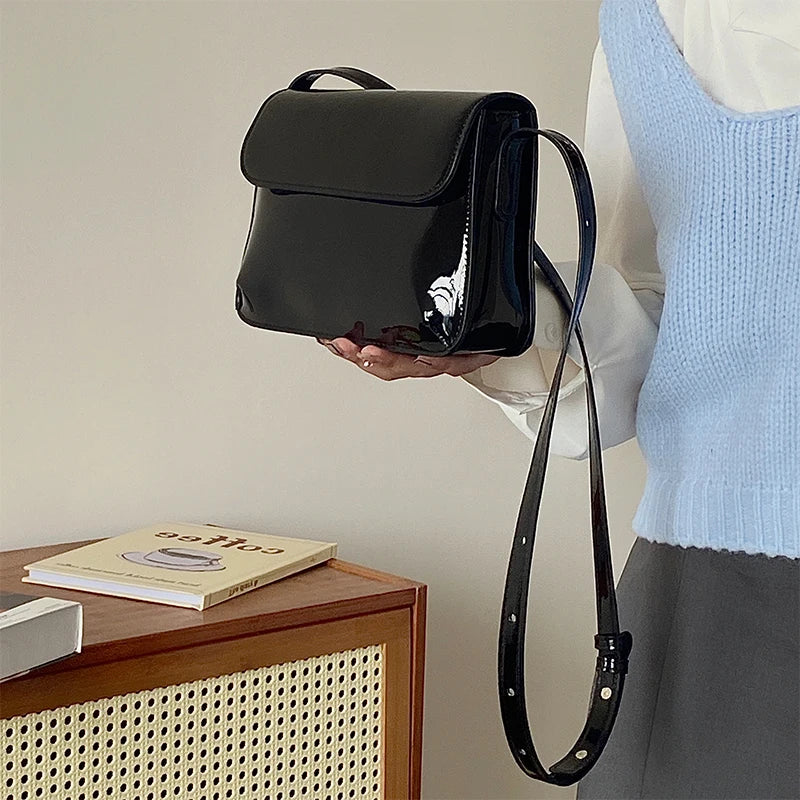 Autumn Winter New Women Crossbody Bag Red Gloosy Square Faux Leather Female Single Shoulder Bag Classic Vintage Textured Bag