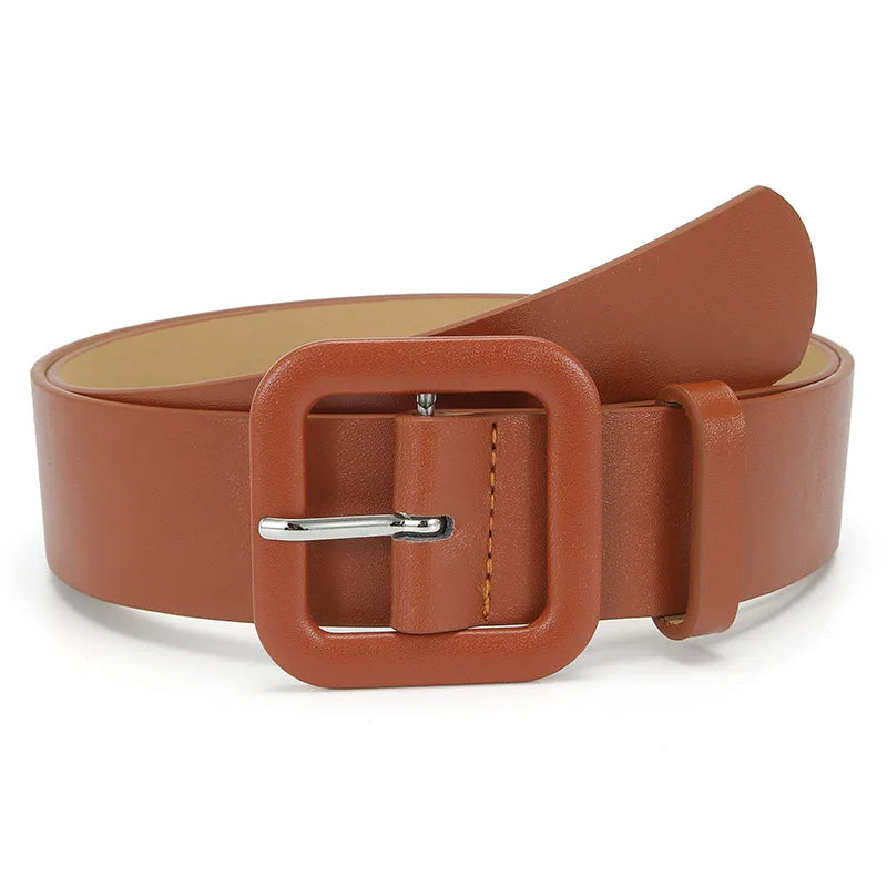 Vintage Square Pin Buckle Coat Dress Women's Waist Belts New Fashion Ladies Candy Color Wide Belts For Girls