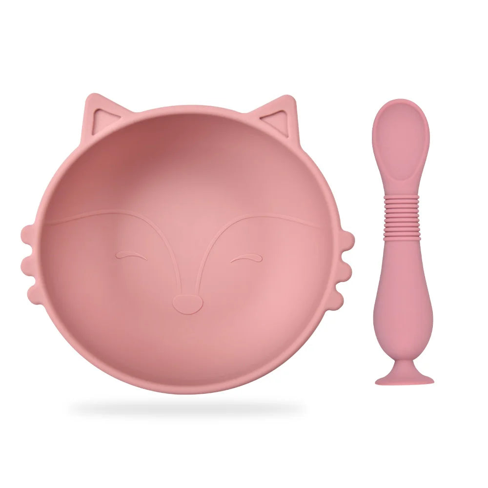 BPA Free 2Pcs/1Set Silicone Baby Feeding Bowl Silicone Dishes for Baby Tableware Waterproof Spoon Non-Slip Crockery Bowl