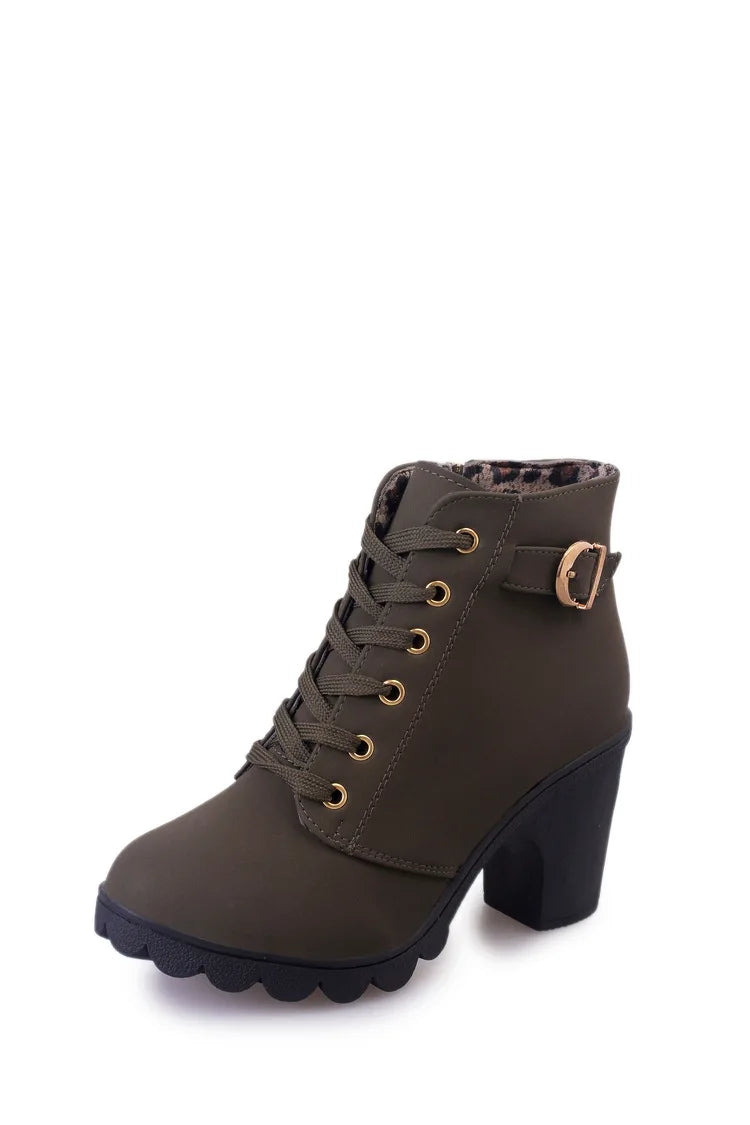 Women's Ankle Boots Autumn High Heel Belt Buckle Shoes Women Lace Up Platform Boots Women Boots 42 Botas De Mujerv