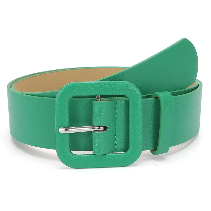 Vintage Square Pin Buckle Coat Dress Women's Waist Belts New Fashion Ladies Candy Color Wide Belts For Girls