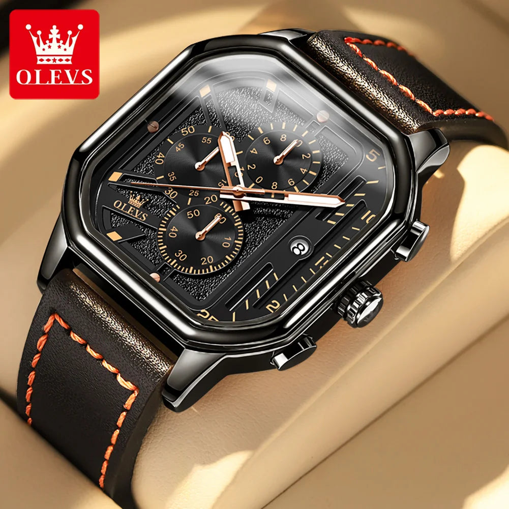 OLEVS 9950 Luxury Brand Men's Quartz Watch Fashion Business Leather Waterproof Timing Code Watch Sports Men's Watch Reloj Hombre