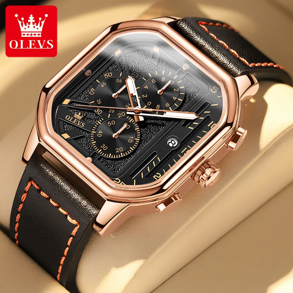 OLEVS 9950 Luxury Brand Men's Quartz Watch Fashion Business Leather Waterproof Timing Code Watch Sports Men's Watch Reloj Hombre
