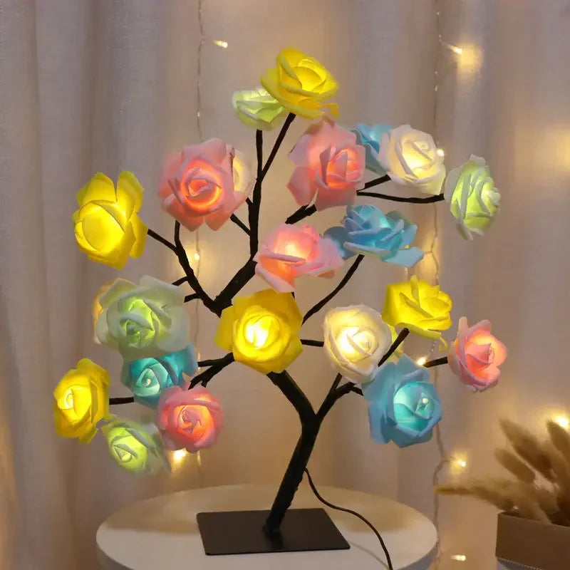Table Lamp Flower Tree 24 Heads Rose Lamps Fairy Desk Night Lights USB Operated Gifts for Wedding Valentine Christmas Decoration